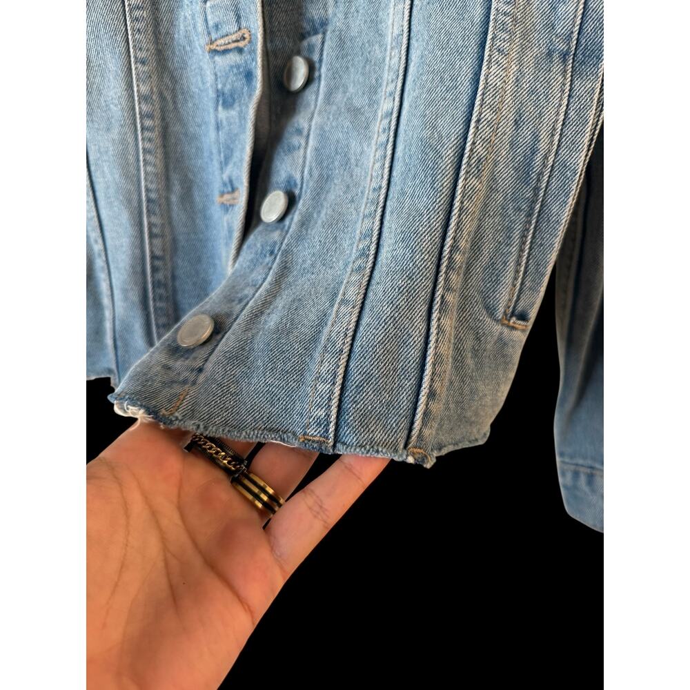 Denim Jean Jacket Upcycled Patch Work Painted Womens Custom Jacket Sz: M A7 - Picture 4 of 7